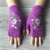 2024 Hand Crochet Gloves for Women Ethnic Embroidery Knitted Fingerless Mittens Winter Cold Weather Arm Warmer (Purple, One Size) view 2