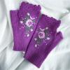 2024 Hand Crochet Gloves for Women Ethnic Embroidery Knitted Fingerless Mittens Winter Cold Weather Arm Warmer (Purple, One Size) view 3