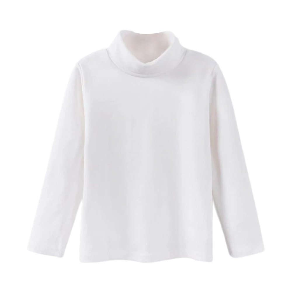 Boys Girls Turtleneck Fleece Tops Long Sleeve Kids Solid Thermal T Shirts(White, 8-9 Years)