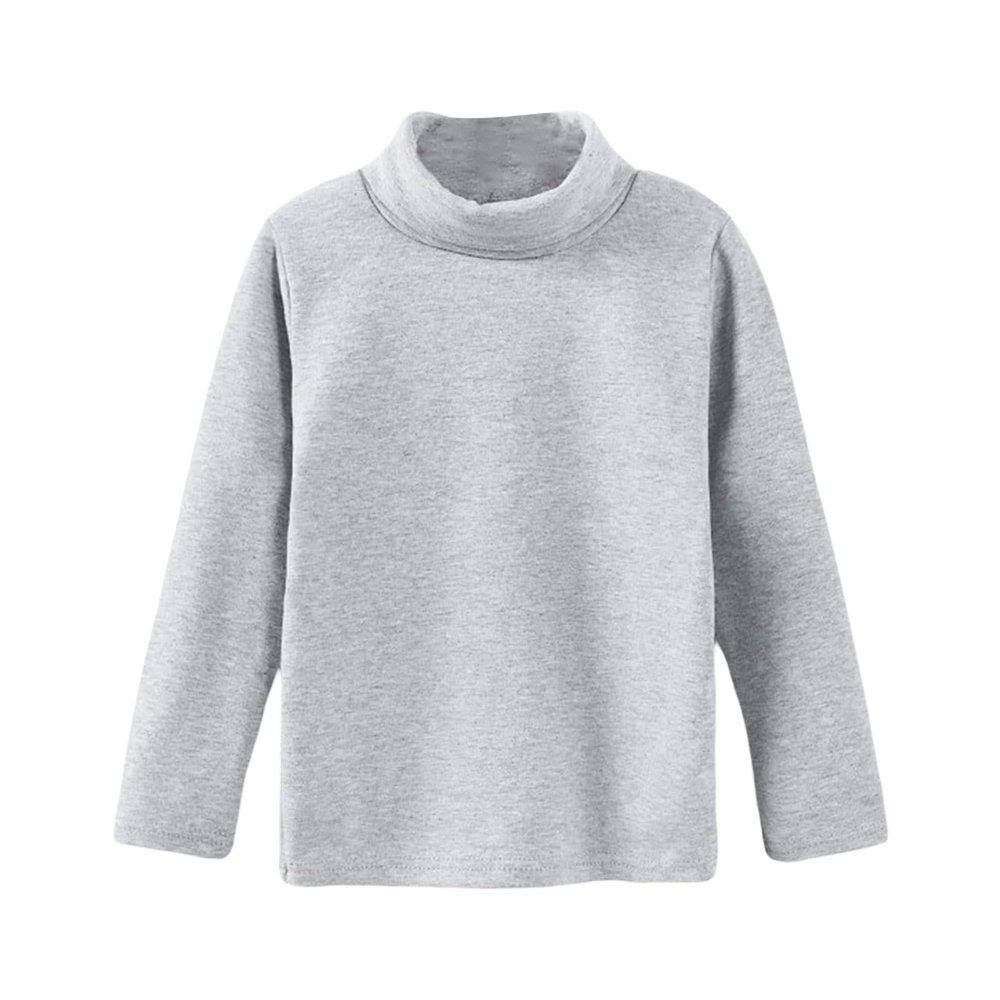 Boys Girls Turtleneck Fleece Tops Long Sleeve Kids Solid Thermal T Shirts(Grey, 8-9 Years)
