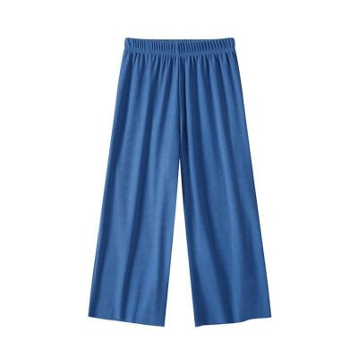 Girls Wide Leg Pants with Pockets, Elastic High Waist Straight Leg Loose Solid Pants for Kids Outdoor(Blue, 13-14 Years)