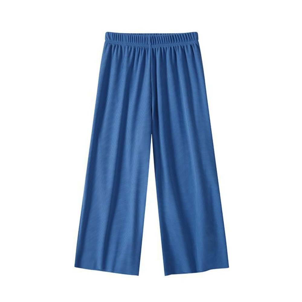 Girls Wide Leg Pants with Pockets, Elastic High Waist Straight Leg Loose Solid Pants for Kids Outdoor(Blue, 13-14 Years)