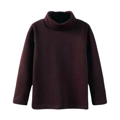 Boys Girls Turtleneck Fleece Tops Long Sleeve Kids Solid Thermal T Shirts(Coffee, 5-6 Years)