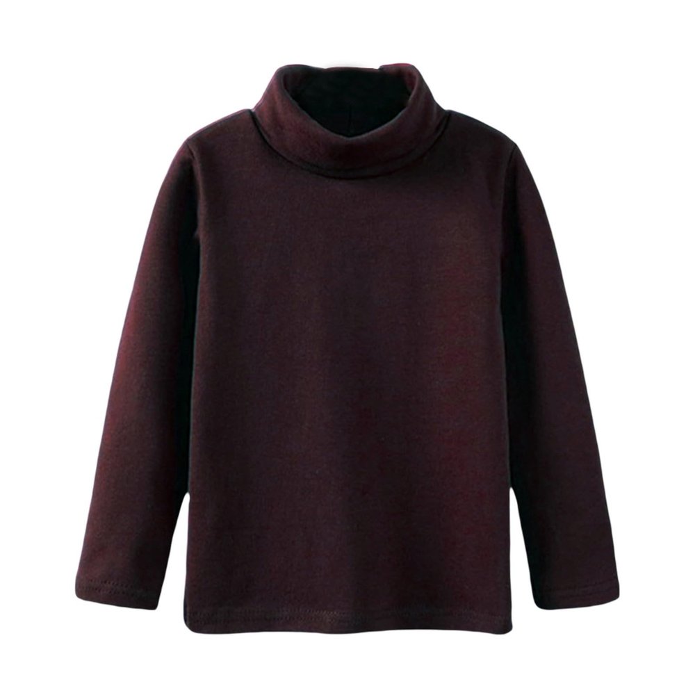 Boys Girls Turtleneck Fleece Tops Long Sleeve Kids Solid Thermal T Shirts(Coffee, 5-6 Years)