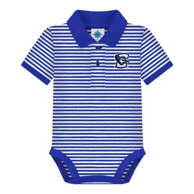 Creative Knitwear College Baby Striped Polo Bodysuit - Creighton Logo, Royal/White, for Boys & Girls, 3-6 Months