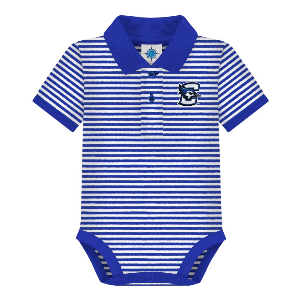 Creative Knitwear College Baby Striped Polo Bodysuit - Creighton Logo, Royal/White, for Boys & Girls, 3-6 Months