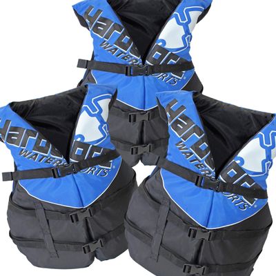 3 Pack Hardcore Coast Guard Type III PFD for Adults; Life Jacket Paddle Vest for Adults; Life Vest Flotation Device; Jet ski, Wakeboard, Kayak; Extra Life Jacket for Pontoon Boat Blue
