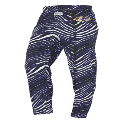 Zubaz NFL Unisex Z88 Pants for Men and Women Zebra Pattern, Baltimore Ravens, Large
