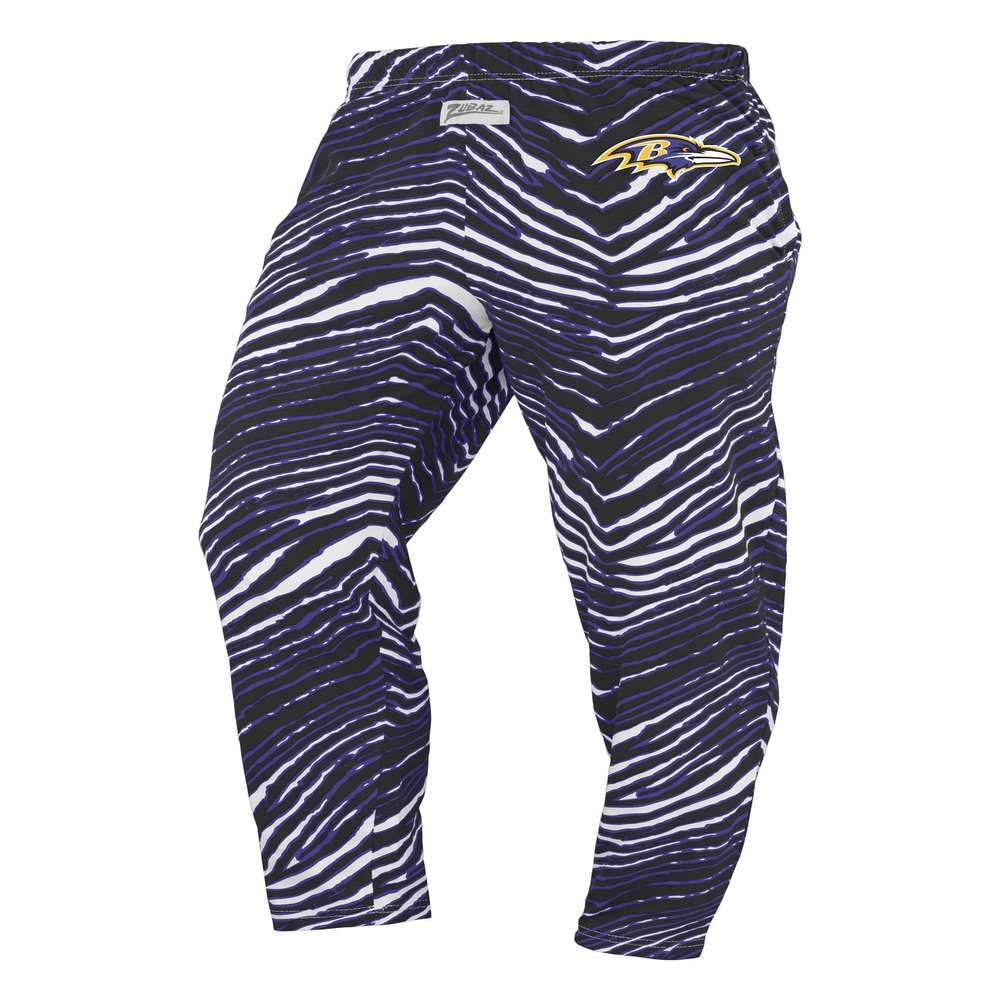 Zubaz NFL Unisex Z88 Pants for Men and Women Zebra Pattern, Baltimore Ravens, Large