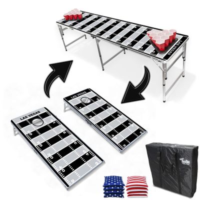 2-in-1 Cornhole Boards & Party Pong Table - Las Vegas Football Field