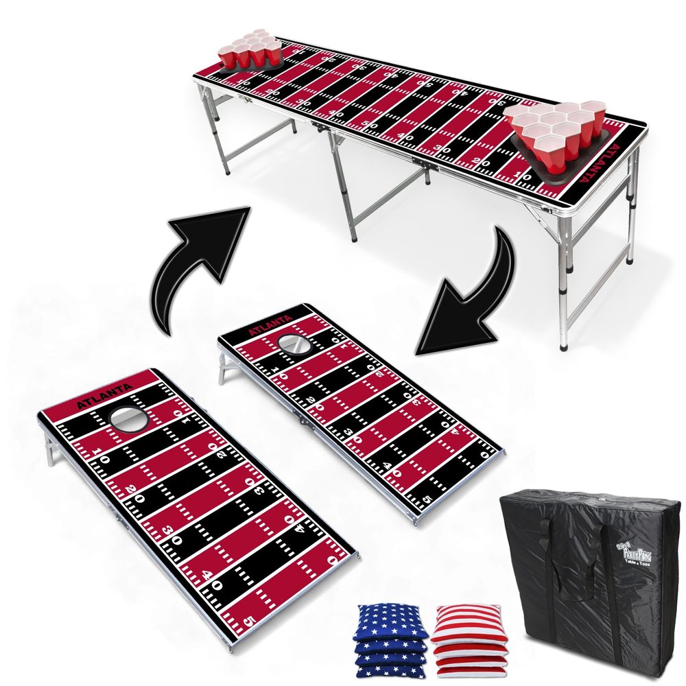 2-in-1 Cornhole Boards & Party Pong Table - Atlanta Football Field