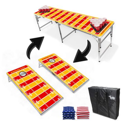 2-in-1 Cornhole Boards & Party Pong Table - Kansas City Football Field