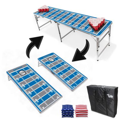2-in-1 Cornhole Boards & Party Pong Table - Detroit Football Field