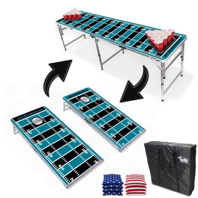 2-in-1 Cornhole Boards & Party Pong Table - Jacksonville Football Field