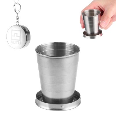 2PCS Collapsible Cup, Camping Mug Collapsible Cup with Lid Retractable Coffee Cup Stainless Steel Folding Cup with Keychain for Travel Camping Picnic