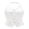 Allegra K Denim Vest for Women's Halter Neck Button Down Backless Jean Waistcoat Medium White view 1