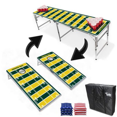 2-in-1 Cornhole Boards & Party Pong Table - Green Bay Football Field