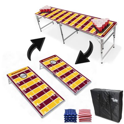 2-in-1 Cornhole Boards & Party Pong Table - Washington Football Field