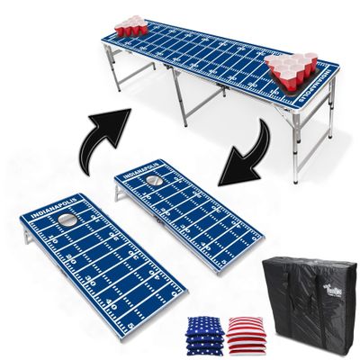 2-in-1 Cornhole Boards & Party Pong Table - Indianapolis Football Field