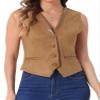 Allegra K Vintage Suit Waistcoat for Women's V Neck Faux Suede Button Down Sleeveless Jacket Vest X-Large Light Brown view 1