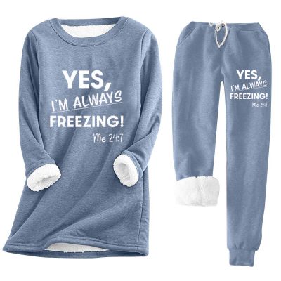 hlysgo 2 Piece Lounge Set Women Casual Loose Fit Long Sleeve Sherpa Fleece Lined Pullover Tops and Pants Winter Warm Set