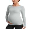 CRZ YOGA Butterluxe Maternity Crewneck Long Sleeve Shirts - Athletic Yoga Casual Pregnancy Womens Tee Tops Basic Layer Soft Sterling Large