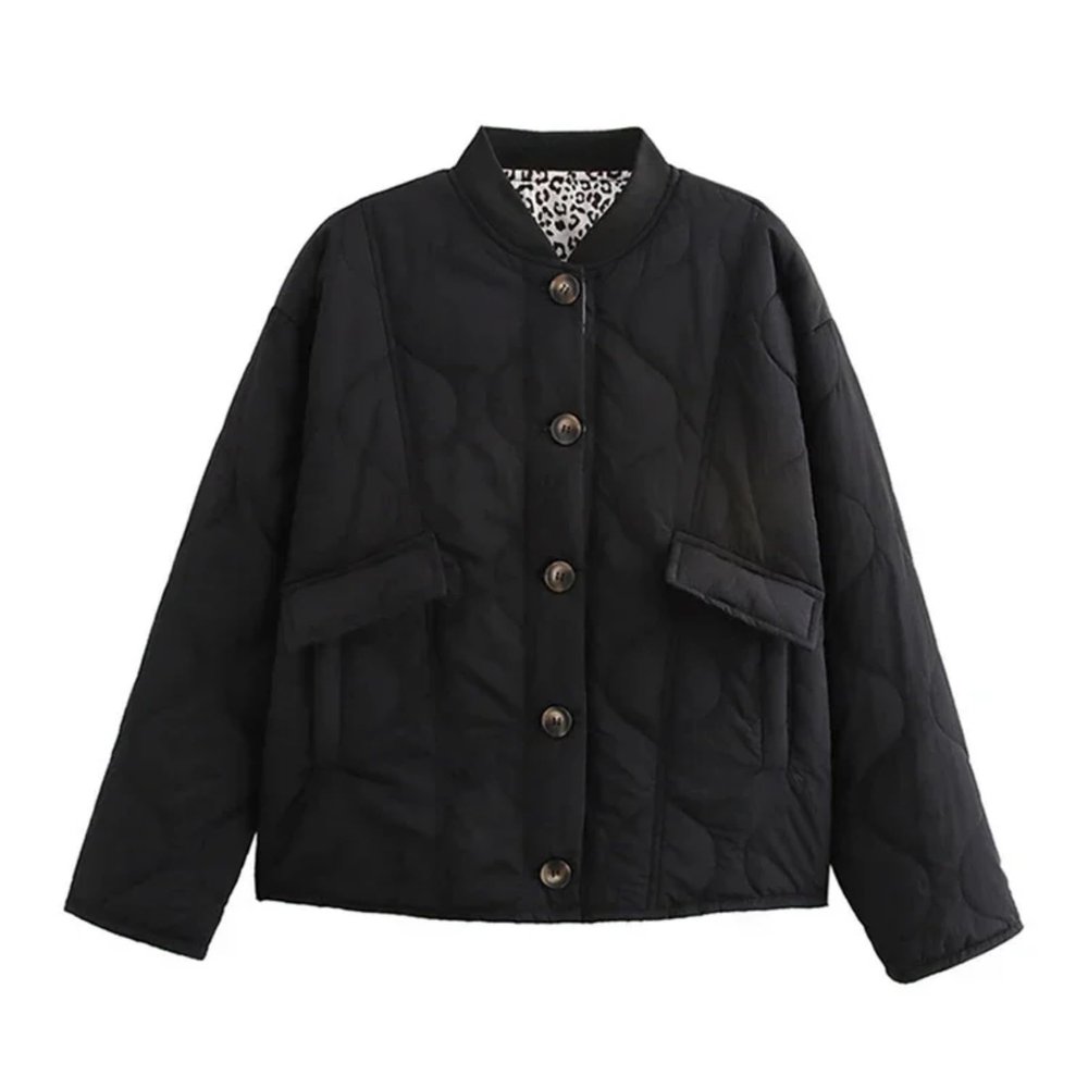 Dawery Vintage Quilted Padded Coats Women Casual O-neck Single Breasted Long Sleeve Jackets Female Winter Loose Outwear (black,Medium)