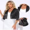 Allegra K Satin Cardigan for Women's Open Front Elegant Formal 3/4 Sleeve Bolero Shrug Jacket X-Large Black view 2