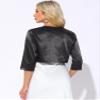 Allegra K Satin Cardigan for Women's Open Front Elegant Formal 3/4 Sleeve Bolero Shrug Jacket X-Large Black view 3