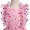 ABEHIK Flower Girls Rainbow Sparkly Sequin Dress Flutter Sleeve Birthday Party Princess Tutu Tulle Dress Wedding Pageant Evening Gown Polka Dot Star Cake Smash Photo Shoot Outfits Pink 5-6 Years view 3