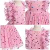 ABEHIK Flower Girls Rainbow Sparkly Sequin Dress Flutter Sleeve Birthday Party Princess Tutu Tulle Dress Wedding Pageant Evening Gown Polka Dot Star Cake Smash Photo Shoot Outfits Pink 5-6 Years view 4