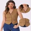 Allegra K Vintage Suit Waistcoat for Women's V Neck Faux Suede Button Down Sleeveless Jacket Vest Large Light Brown view 2