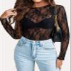 WIHOLL Lace Long Sleeve Tops for Women Layering Shirts Mesh Sheer See Through Blouse Going Out Y2K Party Tops Black L view 2