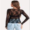 WIHOLL Lace Long Sleeve Tops for Women Layering Shirts Mesh Sheer See Through Blouse Going Out Y2K Party Tops Black L view 3