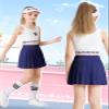 SPFAS Girls Pleated Tennis Skirt with Pockets Shorts Girl's Athletic Golf Skirt for Running School Cheerleading 4-15 Years Navy Blue view 2