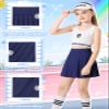 SPFAS Girls Pleated Tennis Skirt with Pockets Shorts Girl's Athletic Golf Skirt for Running School Cheerleading 4-15 Years Navy Blue view 3