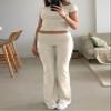 ZFLM Casual Workout Two Piece Outfits for Women Short Sleeve Crop High Waist Foldover Flare Pants Tracksuit Sets Streetwear view 3