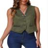 Allegra K Vintage Suit Waistcoat for Women's V Neck Faux Suede Button Down Sleeveless Jacket Vest X-Small Army Green view 1