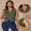 Allegra K Vintage Suit Waistcoat for Women's V Neck Faux Suede Button Down Sleeveless Jacket Vest X-Small Army Green view 2