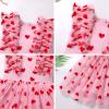 ABEHIK Valentine's Day Hearts Print Birthday Party Dress for Kids Girls Princess Outfits Flutter Sleeve Easter Day Cake Smash Tutu Tulle Dresses Wedding Pageant Evening Gown Pink Heart 3-4 Years view 4