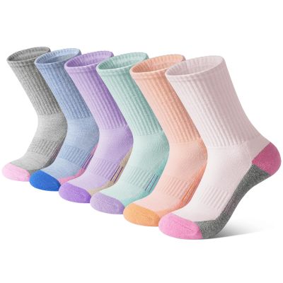 BOOPH 6 Pairs Kids Crew Socks Boys Girls Athletic Cushioned Hiking Sock Warm Soft Running Socks Multicolor 7-10 Years