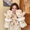 Womens Polka dot Faux Fur Flip Cover Minttens Winter Warm Furry Plush Dalmatian Print Gloves with String For Girls (Beige, One Size) view 3