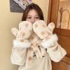 Womens Polka dot Faux Fur Flip Cover Minttens Winter Warm Furry Plush Dalmatian Print Gloves with String For Girls (Beige, One Size) view 4