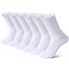 BOOPH 6 Pairs Kids Crew Socks Boys Girls Athletic Cushioned Hiking Sock Warm Soft Running Socks White 7-10 Years view 1