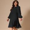 Allegra K Flowy Midi Dresses for Women's Lantern Long Sleeves Fall Winter Work Casual Wedding Guest Dress Large Black view 4