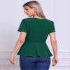 Allegra K Peplum Tops for Women's Short Sleeve Round Neck Stretch Business Classic Blouse Top Small Green view 2