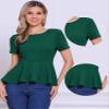 Allegra K Peplum Tops for Women's Short Sleeve Round Neck Stretch Business Classic Blouse Top Small Green view 4
