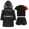 TiaoBug Kids Boys Boxing Uniform Set 3Pcs Long Sleeve Open Front Hooded Cloak Robe with T-Shirt and Shorts Black&Red 10 Years view 2