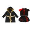 TiaoBug Kids Boys Boxing Uniform Set 3Pcs Long Sleeve Open Front Hooded Cloak Robe with T-Shirt and Shorts Black&Red 10 Years view 3