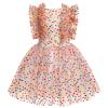 ABEHIK Birthday Party Dress for Kids Girls Sparkly Sequin Princess Outfits Flutter Sleeve Confetti Polka Dot Cake Smash Tutu Tulle Dresses Wedding Pageant Evening Gown Colored Dots 7-8 Years view 3